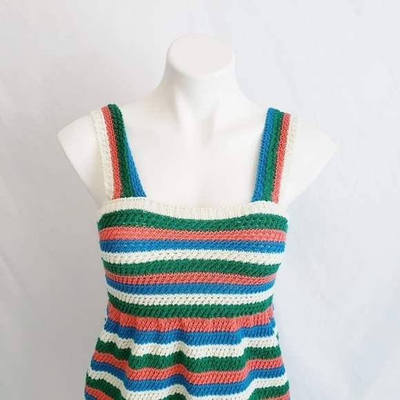 NWT Zara Crochet Knit Stripe Mini Dress Sleeveless Sustainable - Picture 3 of 14
